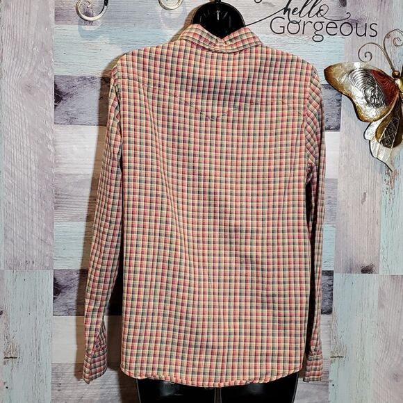 Wrancher Sz L Ladies Multi-color Plaid Pearl Snap Western Blouse Shirt Muted - Picture 6 of 8